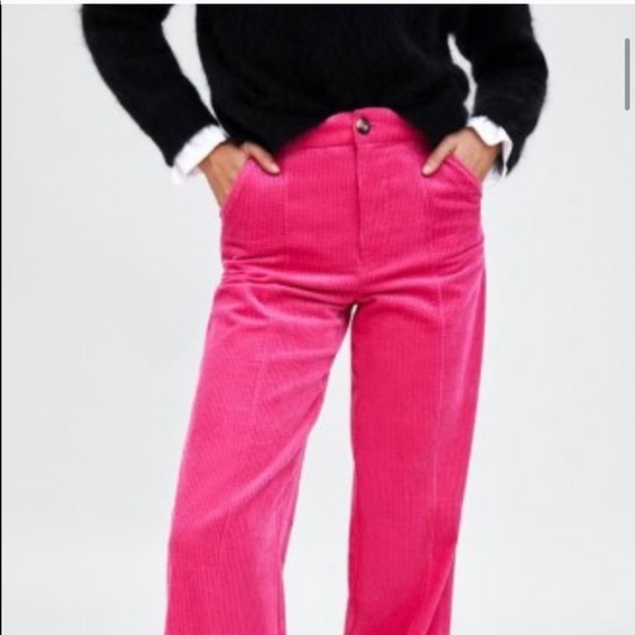 Zara L Fuchsia Corduroy High Rise Pant NWT - Picture 9 of 15